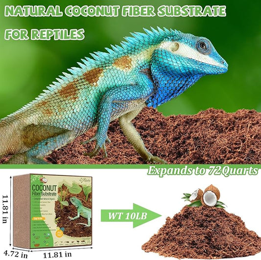 Riare 10LBS Natural Coconut Fiber Substrate for Reptile- Premium Compressed Coconut Husk Terrarium Bedding for Reptile, Tortoise, Frogs, Snakes, Hermit Crabs, Burrowing Animals Riare
