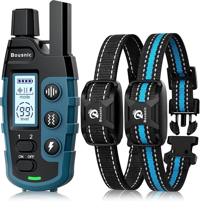 BOUSNIC Dog Shock Collar 2 Dogs (5-120Lbs) - 3300 ft Waterproof Training Collar for Dogs Large Medium Small with Rechargeable Remote, Beep (1-8) Vibration (1-16) and Humane Shock (1-99) Modes BOUSNIC