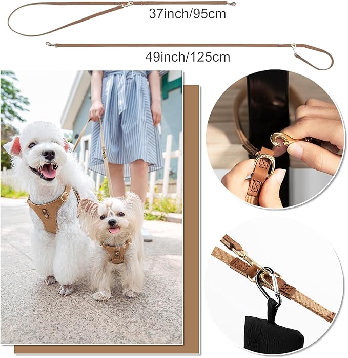 Puppytie No Pull Dog Harness with Multifunction Dog Leash,Soft Adjustable No Choke Escape Proof Pet Harness Vest for Medium Dogs,Denim Mocha Brown,M Puppytie