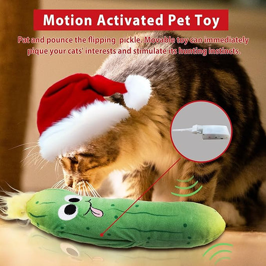 Gigwi Cat Toys Flapping Pickle with Catnip, Moving Activated Cat Kicker and Chew Toy, Automatic Motion Kitten Toys, Flappy Wiggle for Cat Exercise, Interactive Cat Toys with USB Rechargeable - PAWPICO