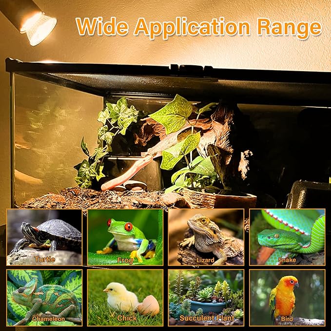 Reptile Heat Lamp with 2 Pcs 50W UVA UVB Light Bulb, 360° Rotatable Basking Spot Light Simulated Sunlight, Dimmable Heating Lamp for Turtle, Lizard, Snake, Beared Dragon, Amphibians DUMILOO