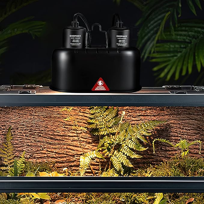 Nano Reptile Heat Lamp Fixture Max 40W Dual Reptile Light Fixture with Two Independent Switches, UVB Reptile Light Fixture Dual Dome Lamp for Reptiles Terrarium DXOPHIEX