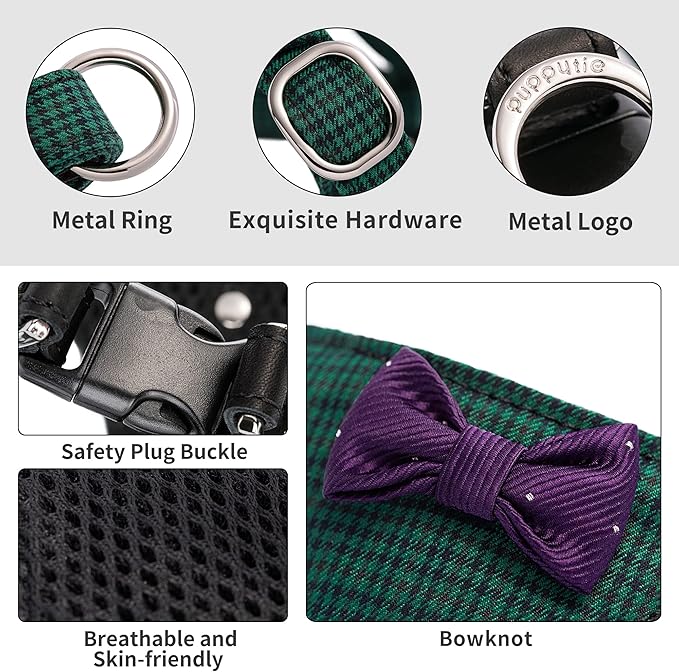 Puppytie No Pull xs Dog Harness with Multifunction Dog Leash,Soft Adjustable No Choke Escape Proof Pet Harness Vest,Plaid Green,xs Puppytie