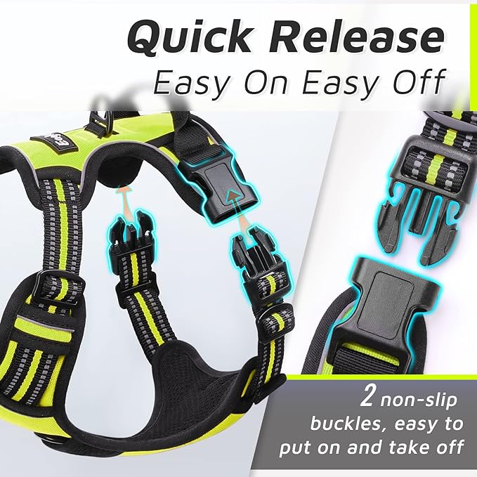 Eagloo Dog Harness for Large Dogs, No Pull Service Vest with Reflective Strips and Control Handle, Adjustable and Comfortable for Easy Walking, No Choke Pet Harness with 2 Metal Rings, Green, L GoExplorewithEagloo