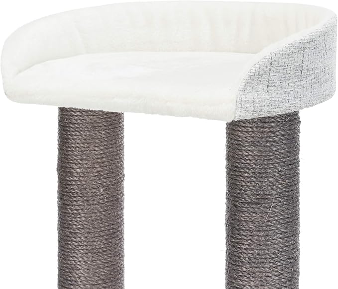 TRIXIE Pilar Cat Scratching Post 39.4 Inch - with Durable Sisal Rope (Gray) and Condo, Two Platforms, Top Platform with Backrest & Dangling Cat Toy - in Gray - PAWPICO