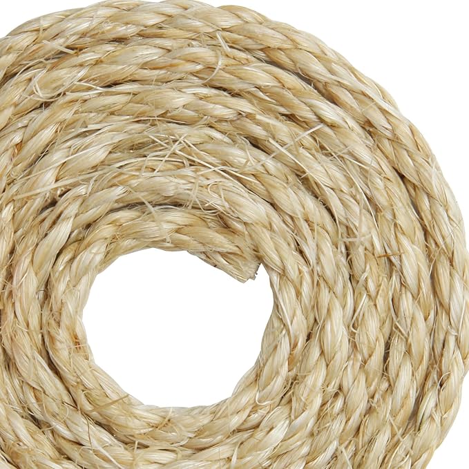 Cat Natural Sisal Rope 1/4 Inch 6mm 98-Feet for Cat Scratching Post Tree Tower Replacement Repair and Replace, DIY Hemp Twine Rope for Cat Scratching Furniture Window Perch and Crafts Gardening - PAWPICO