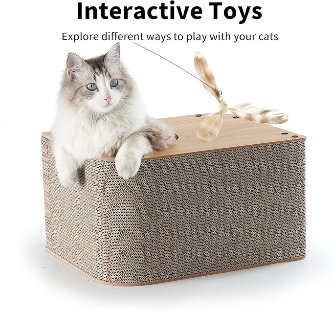 FUKUMARU Cat Scratcher Lounge, 17.3 X 9.8 X 13.4 Inches Vertical and Horizontal Cardboard Cats House, Cat Scratching Post for Indoor Cats as Tunnel and Sofa - PAWPICO