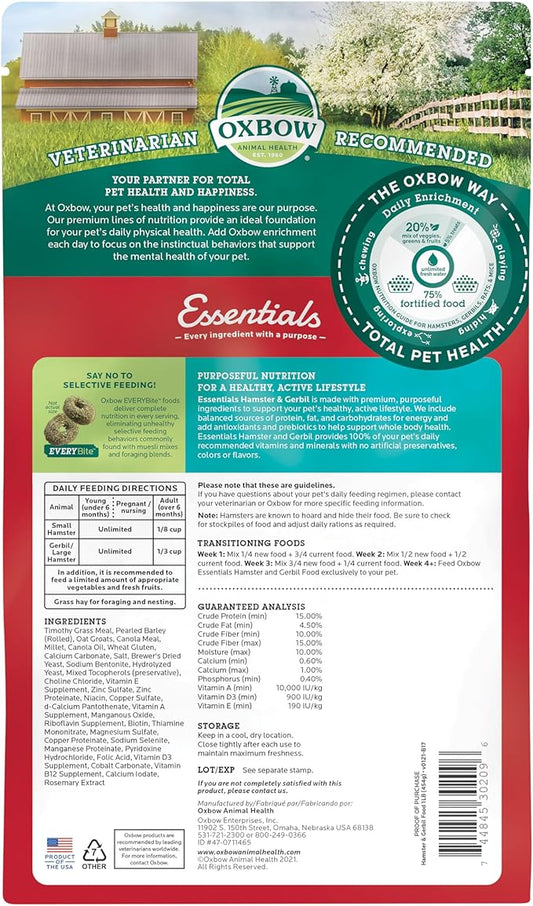 Oxbow Essentials Hamster Food and Gerbil Food - All Natural Hamster and Gerbil Food - 1 lb. OxbowAnimalHealth