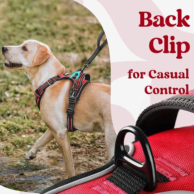 rabbitgoo Dog Harness for Large, No Pull Pet Harness with 3 Buckles, Adjustable Soft Padded Pooch Vest with Instant Control Handle, Easy Walking Reflective Pet Vest for Extra Large Dogs, Red, XL - PAWPICO