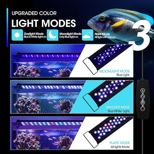 Zingbabu Fish Tank Lights, 40W RGBW Full Spectrum Aquarium Lights with Timer and Color Lights Modes, Adjustable Brightness Fish Lamp and Extendable Bracket for 48-55 Inch Aquarium ProfessionalPhotographyLight
