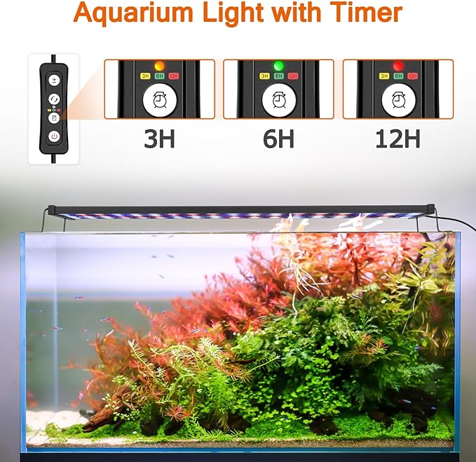 AQQA Aquarium Light for Plants Full Spectrum LED Fish Tank Light with Timer 14 Colors Adjustable Brightness Waterproof Fish Light for Aquarium 17-24 Inch (18W) AQQA