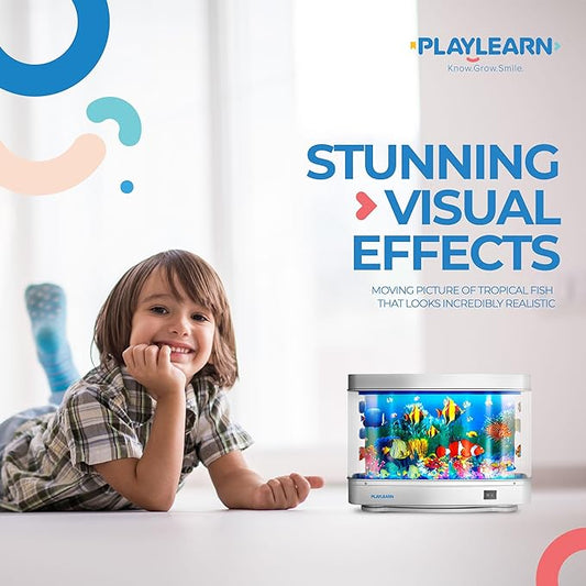 Playlearn Fake Fish Tank Mini Aquarium - Artificial Fish Tank with Moving Fish - Fake Aquarium Lamp - Perfect Sensory Lamp PLAYLEARN