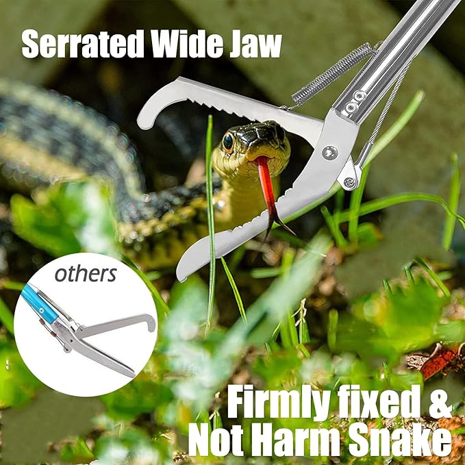 IC ICLOVER 60" Extra Long Snake Tongs, with Flashlight for Night Using, Heavy Duty Reptile Grabber Tool Rattle Snake Catcher, Professional Wide Jaw Snake Handling Tools with Lock, Non-Slip Grip Handle ICICLOVER