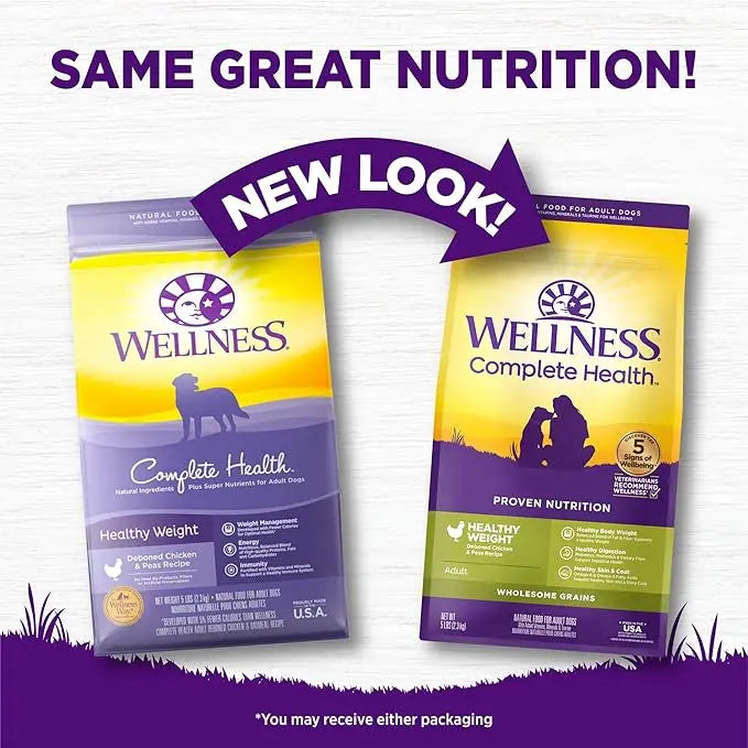 Wellness Complete Health Dry Dog Food with Grains, Natural Ingredients, Made in USA with Real Meat, All Breeds, For Adult Dogs (Healthy Weight - Chicken & Potatoes, 5-Pound Bag) - PAWPICO