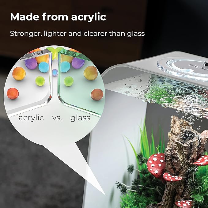biOrb Life 15 Acrylic 4-Gallon Aquarium with White LED Lights Modern Compact Tank for Tabletop or Desktop Display, Transparent biOrb