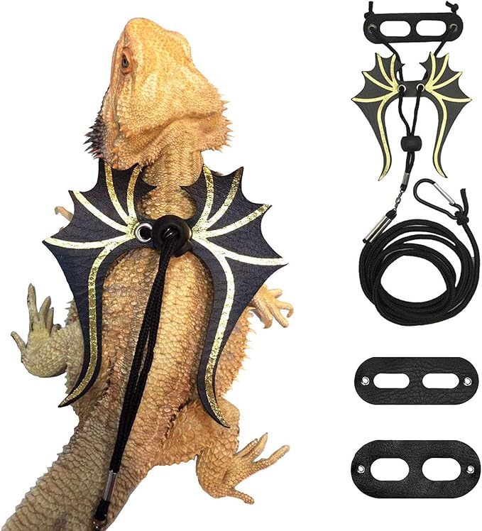 ADOGGYGO Bearded Dragon Lizard Leash Harness - 3 Size Pack Dinosaur Wing Lizard Harness Leash for Bearded Dragon Lizard Reptiles ADOGGYGO