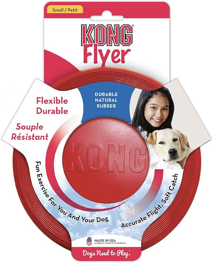 KONG Flyer - Durable Dog Toy for Outdoor Playtime - Natural Rubber Flying Disc, Dog Toy for Fetch - Safer Disc for Healthy Activity - for Small Dogs - PAWPICO