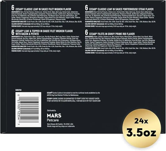 CESAR Adult Soft Wet Dog Food Steak Lovers Variety Pack with Real Meat, (24) 3.5 oz. Trays - PAWPICO