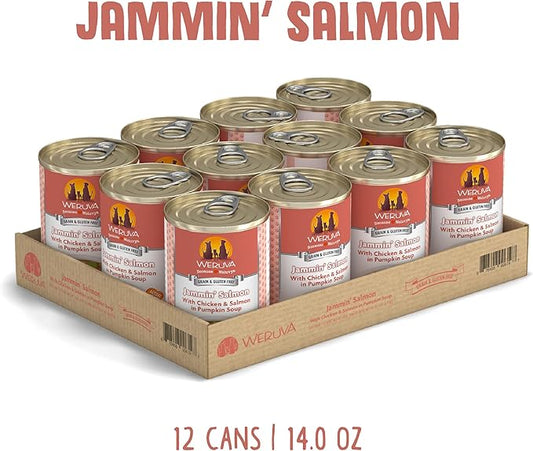 Weruva Classic Dog Food, Jammin' Salmon with Chicken & Salmon in Gravy, 14oz Can (Pack of 12), Red (Jammin’ Salmon) - PAWPICO