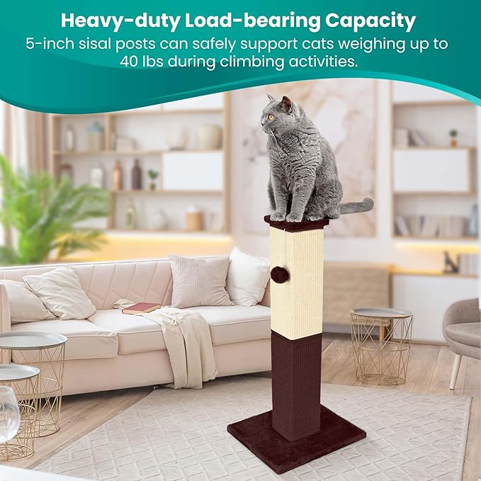 Cat Scratching Post, 32 Inch Cat Scratching Post for Large Cats, Cat Scratcher with Nature Sisal, Cat Scratch Post for Indoor Large Cats and Kitten, Brown - PAWPICO