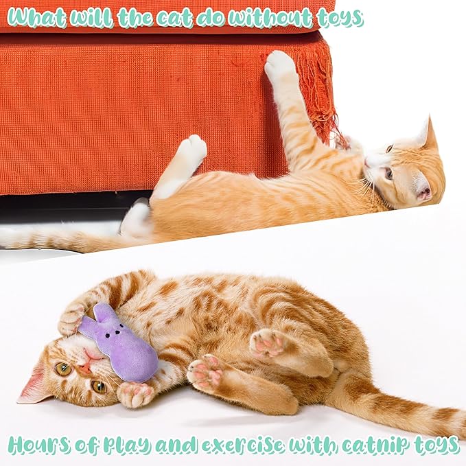 MALLMALL6 5Pcs Easter Bunny Catnip Toys Gift for Cat, Indoor Cat Chew Bite Kick Plush Colorful Rabbit Peeps Catmint Pet Toys for Cat Lover Gifts, Cute Interactive Cat Toy for Pet Presents - PAWPICO