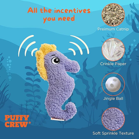 Interactive Catnip Cat Plush Toy, Ocean Theme, 5'', for All Breed Size Cats (Seahorse) - PAWPICO