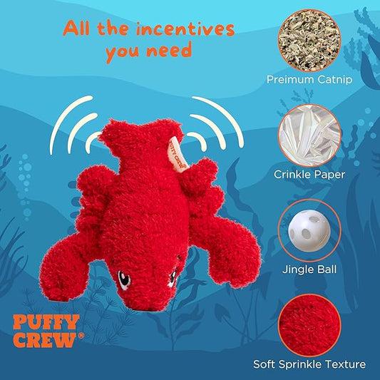 Interactive Catnip Cat Plush Toy, Ocean Theme, 5'', for All Breed Size Cats (Lobster) - PAWPICO
