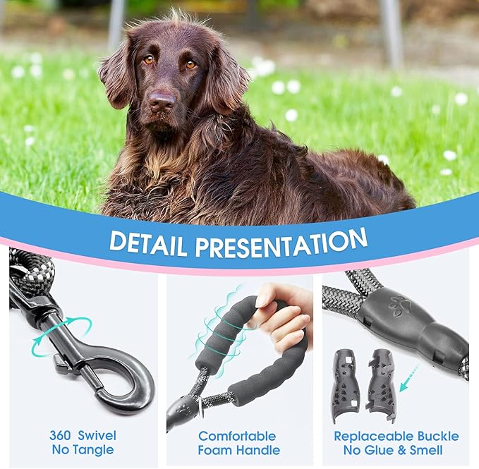 BAAPET 2/4/5/6 FT Dog Leash with Comfortable Padded Handle and Highly Reflective Threads for Small Medium and Large Dogs (2FT-1/2'', Black) BAAPET