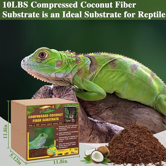 ZeeDix 10LB Compressed Coconut Fiber Substrate, 100% Organic Coco Coir Fiber Brick Husk Substrate Bedding for Reptiles, Geckos, Lizards, Tortoises, Ball Python, Frogs ZeeDix