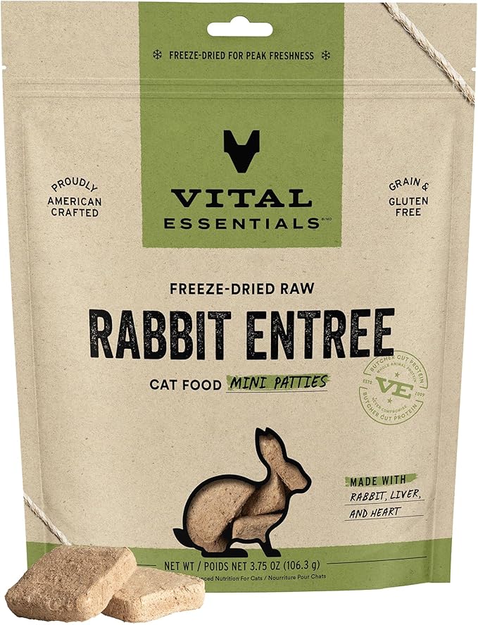 Vital Essentials Freeze Dried Raw Cat Food, Rabbit Mini Patties Entree, 3.75 oz VitalEssentials