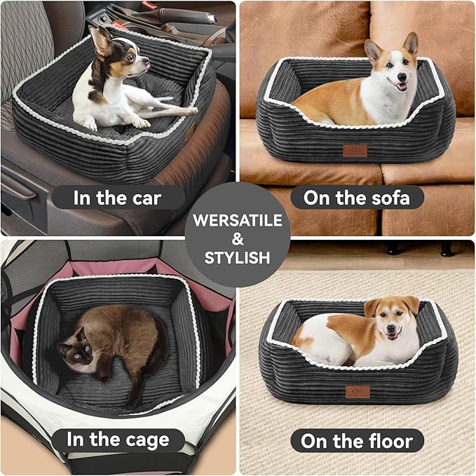 Rectangle Cat Dog Bed for Large Medium Small Pets Indoor Outdoor Machine Washable Sleeping Sofa Non-Slip Bottom Soft Puppy Bed Durable Orthopedic Calming Pet Cuddler (Large, Dark Grey) - PAWPICO