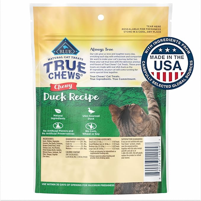 Blue Buffalo True Chews Natural Chewy Cat Treats, Made in the USA, Duck Recipe, 3-oz Resealable Bag BlueBuffaloCompanyLtd