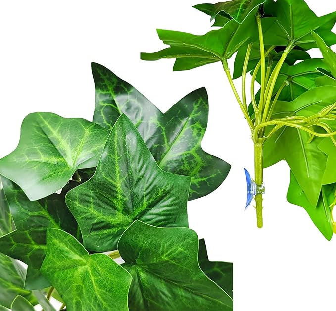 Woyrise Reptile Plants for Terrarium, Artificial Hanging Plants with Suction Cups, Amphibian Tank Habitat Decor Plastic Plant for Bearded Dragons Lizards Snake Geckos Frogs - 2Pack Green Ivy Woyrise