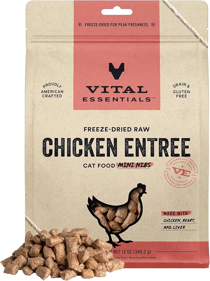 Vital Essentials Freeze Dried Raw Cat Food, Chicken Mini Nibs Entree, 12 oz VitalEssentials
