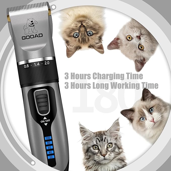 Cat Clippers for Matted Hair, Cat Grooming Kit, Cordless Cat Shaver for Long Hair, Low Noise Paw Trimmer, Cat Hair Trimmer for Grooming,Quiet Pet Hair Clippers Tools for Cats Dogs (Gray) - PAWPICO