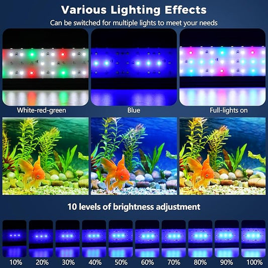 Tatub 16W LED Aquarium Light for 24"-30" Fish Tank, Full Spectrum Fish Tank Light with White Blue Red Green LEDs, 10 Levels of Brightness,Timer Auto On/Off Tatub
