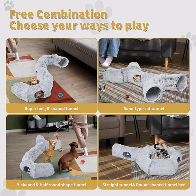 Odoland Cat Tunnels for Indoor Kitten Fluffy Cat Bed and Cat Cave Tunnels with 20 Cat Toys, Kittens Donut Tunnel and Variety Kitten Toy Set for Kitten/Puppy/Rabbit - PAWPICO