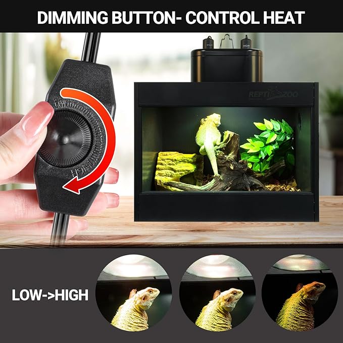 REPTI ZOO Dual Reptile Light Fixture with Dimming, Deep Dome Reptile Heat Lamp Fixture, UVB Light Dual Fixture Lamp Cap for Reptile Terrarium Tank REPTIZOO