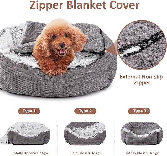 MIXJOY Dog Beds for Small Dogs, Rectangle Cave Hooded Blanket Puppy Bed, Luxury Orthopedic Cat Beds for Indoor Cats, Warmth and Machine Washable (20 inches, Grey) - PAWPICO