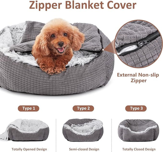 MIXJOY Dog Beds for Large Medium Small Dogs, Rectangle Cave Hooded Blanket Puppy Bed, Luxury Orthopedic Cat Beds for Indoor Cats, Warmth and Machine Washable (30 inches, Grey) - PAWPICO