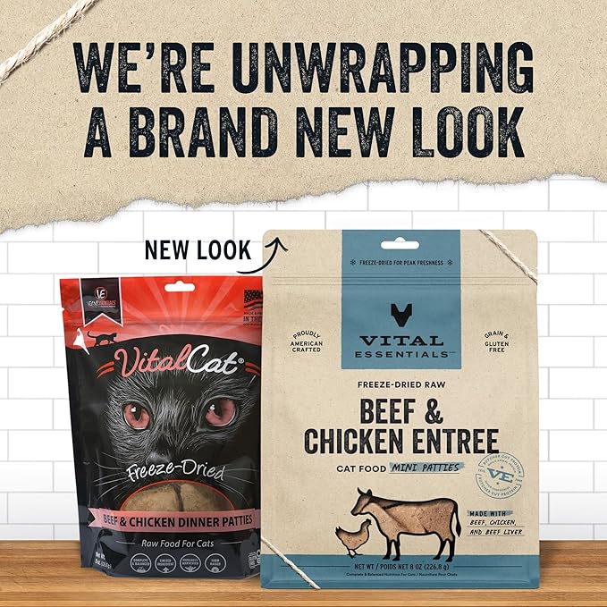 Vital Essentials Freeze Dried Raw Cat Food, Beef & Chicken Mini Patties Entree, 8 oz VitalEssentials