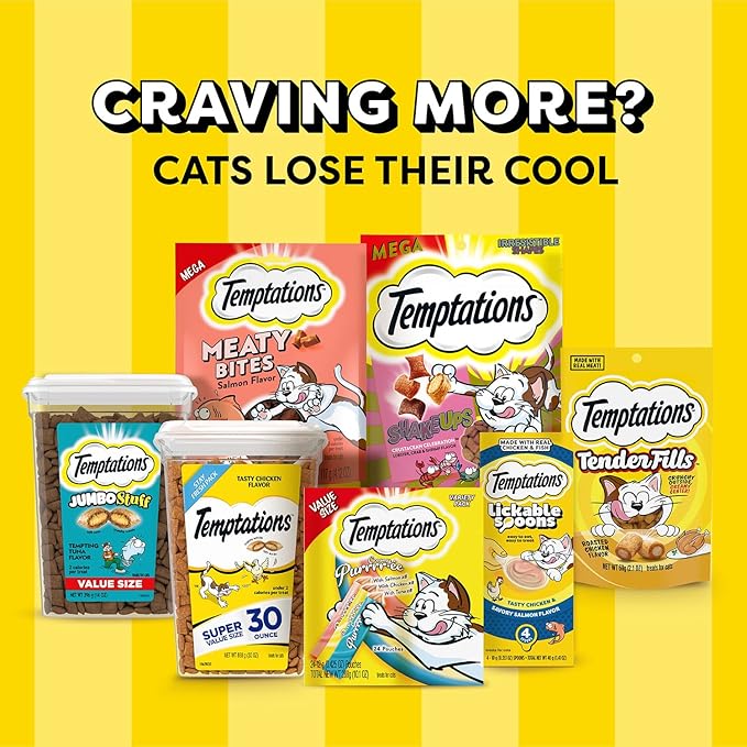 Temptations Creamy Puree with Beef Liver, Salmon, Chicken, and Tuna Squeezable Lickable Wet Cat Treat Variety Pack, 0.42 oz. Tubes, Pack of 48 Temptations