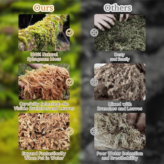 Riare 2.2LB Premium Sphagnum Moss for Reptiles- 50QT Natural Reptile Moss Dried, Forest Live Moss for Terrarium, Frogs Snake Peat Moss Bedding for Leopard Gecko Turtle Anoles Salamanders Orchid Plants Riare