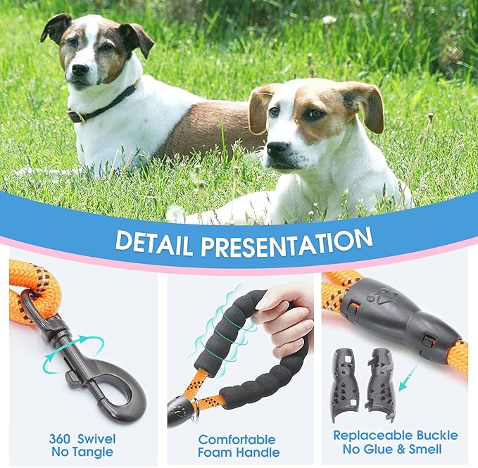 BAAPET 2/4/5/6 FT Dog Leash with Comfortable Padded Handle and Highly Reflective Threads for Small Medium and Large Dogs (2FT-1/2'', Orange) BAAPET