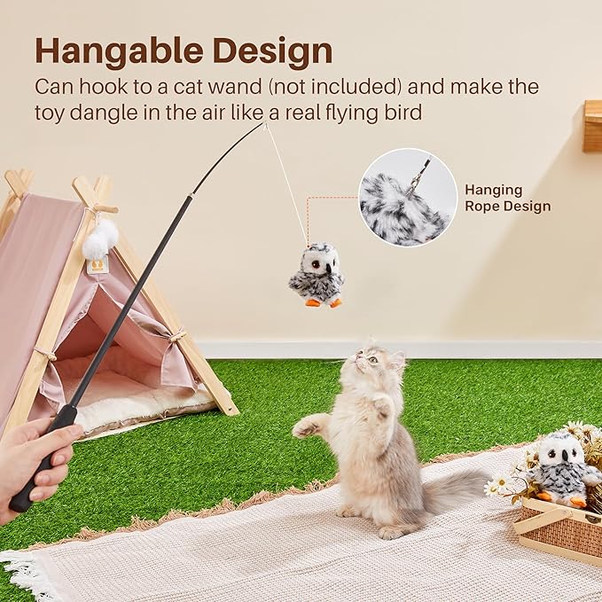 Potaroma Flapping Owl Cat Toys (No Flying), Lifelike Bird Chirp, Rechargeable Touch Activated Kitten Toy, Interactive Catnip Kicker Exercise Toys 4.0" for All Breeds - PAWPICO