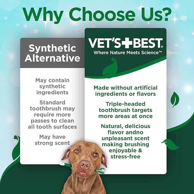 Vet's Best Dog Toothbrush & Enzymatic Toothpaste Kit - Teeth Cleaning - Made with Natural Ingredients - Reduces Plaque, Whitens Teeth, Freshens Breath - Bonus Care Guide & Finger Brush Included VetsBest