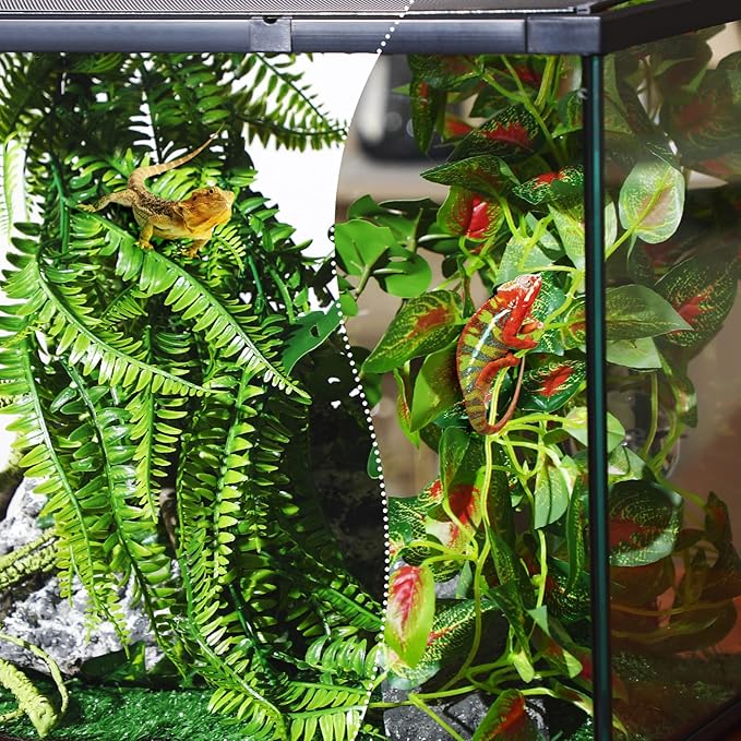 9 Pieces Reptile Jungle Vines Decor Set Include Bendable Flexible Climbing Plastic Plants with Suction Cups Tank Accessories Habitat Decor for Gecko, Snake, Hermit Crab Luinabio