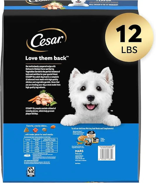 CESAR Small Breed Dry Dog Food Rotisserie Chicken Flavor and Spring Vegetables Garnish, 12 lb. Bag - PAWPICO