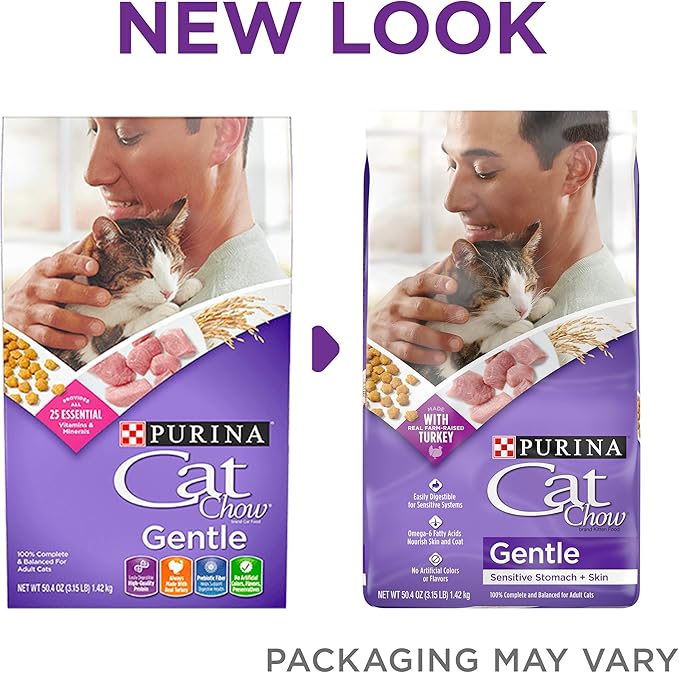 Purina Cat Chow Gentle Dry Cat Food, Sensitive Stomach + Skin - 13 lb. Bag - PAWPICO