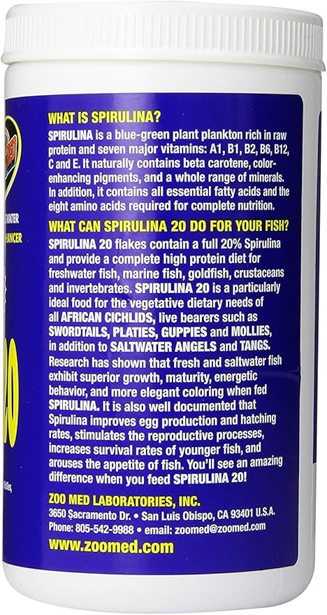 Zoo Med Spirulina 20 Flake Fish Food, 4-Ounce ZooMed